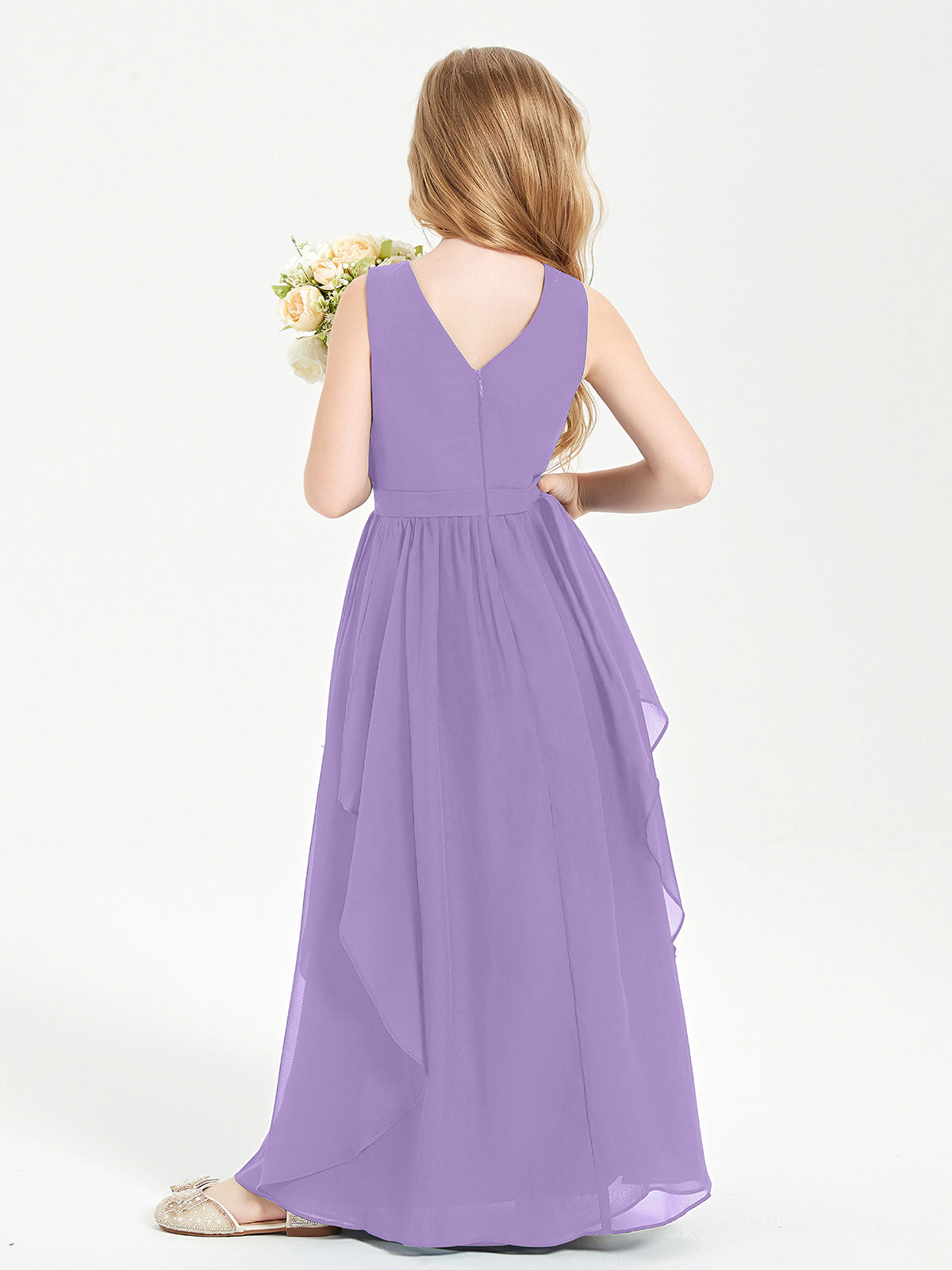 Boho Sleeveless Junior Chiffon Bridesmaids Gown Tahiti